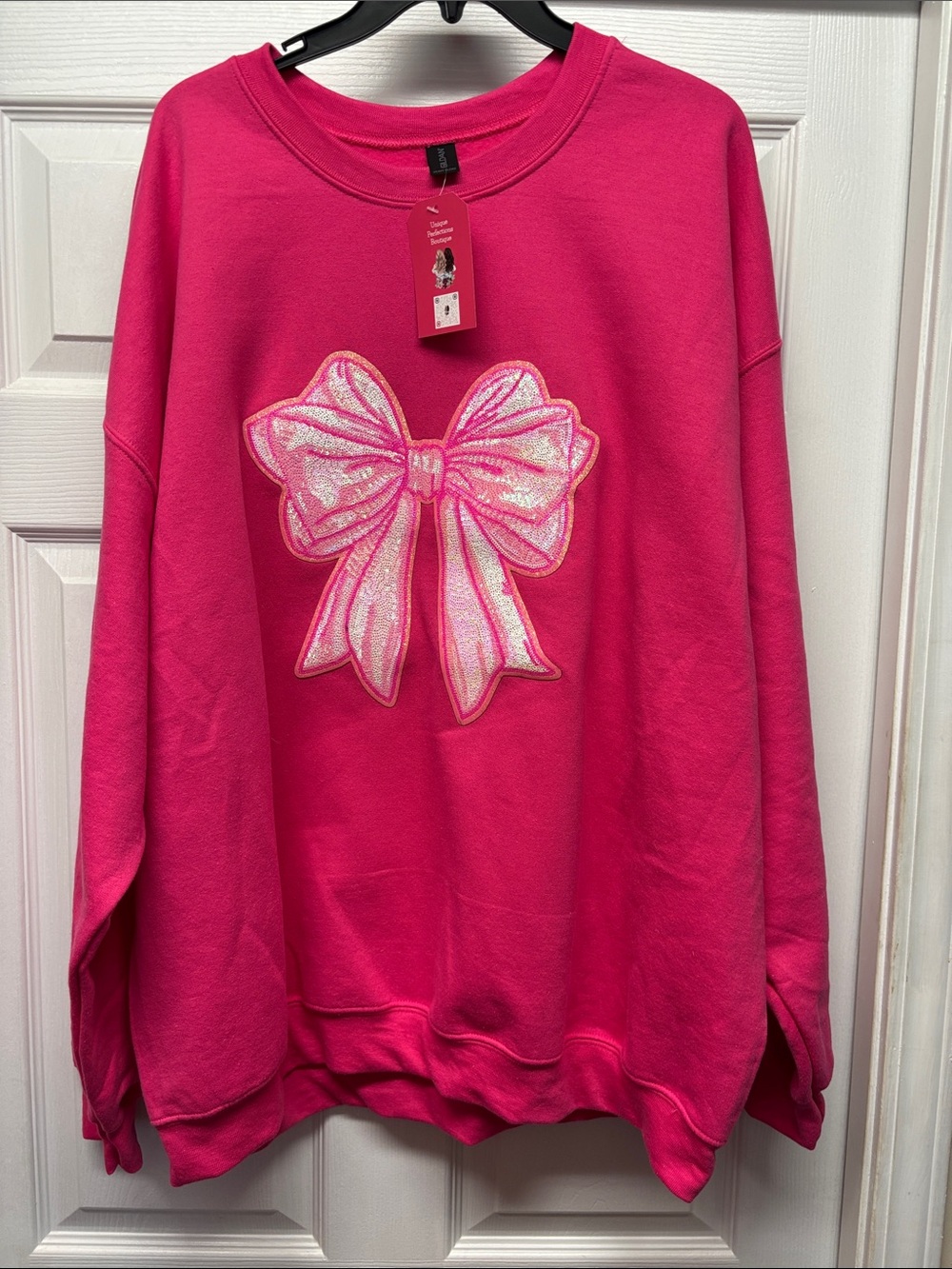 Pink Bow Embellished Appliqué Sweatshirt Size XXL New